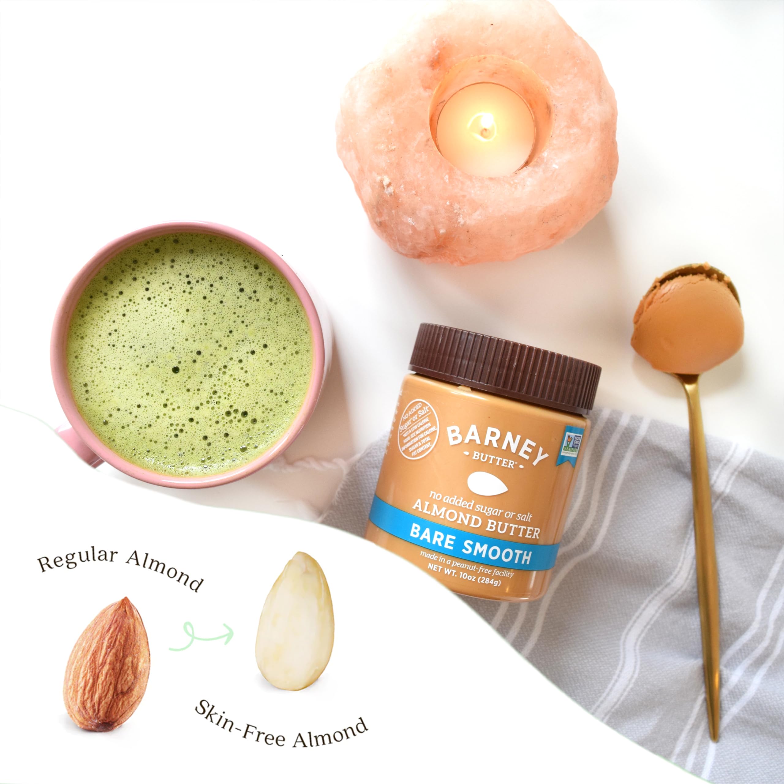 Barney Butter no-stir jar showcasing convenient, no-stir almond butter for quick meals.