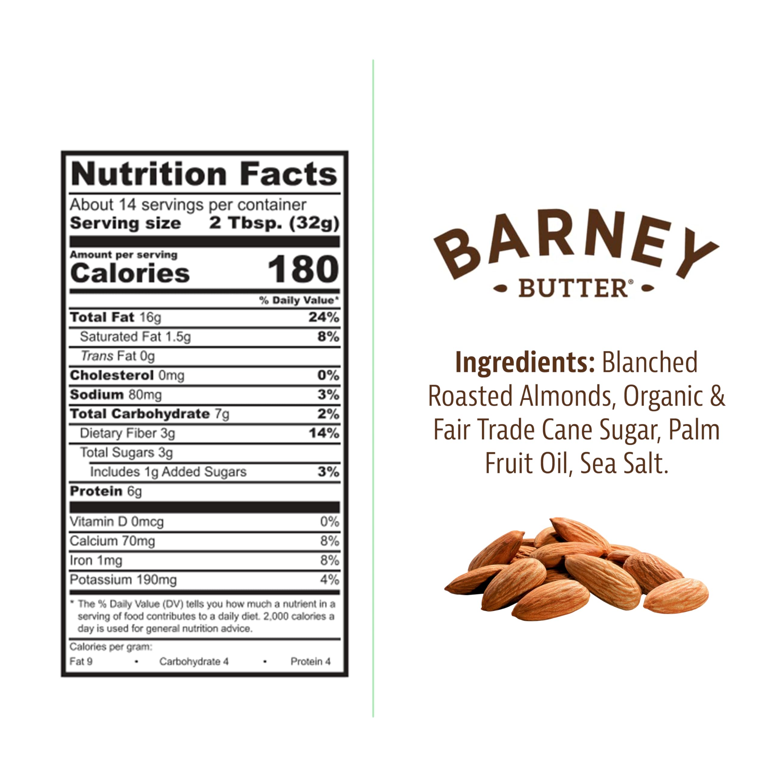 Barney Butter skin-free California almonds provide a grit-free, smooth spread.