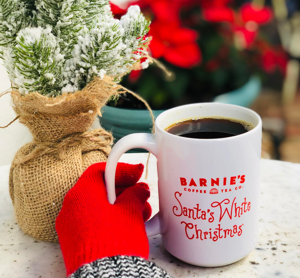 Barnie's Santa's White Christmas K-Cups aroma drifting from a cup for a cozy morning ritual.