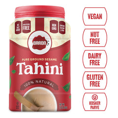 Baron's tahini used for versatile dips and sauces with nutty flavor.