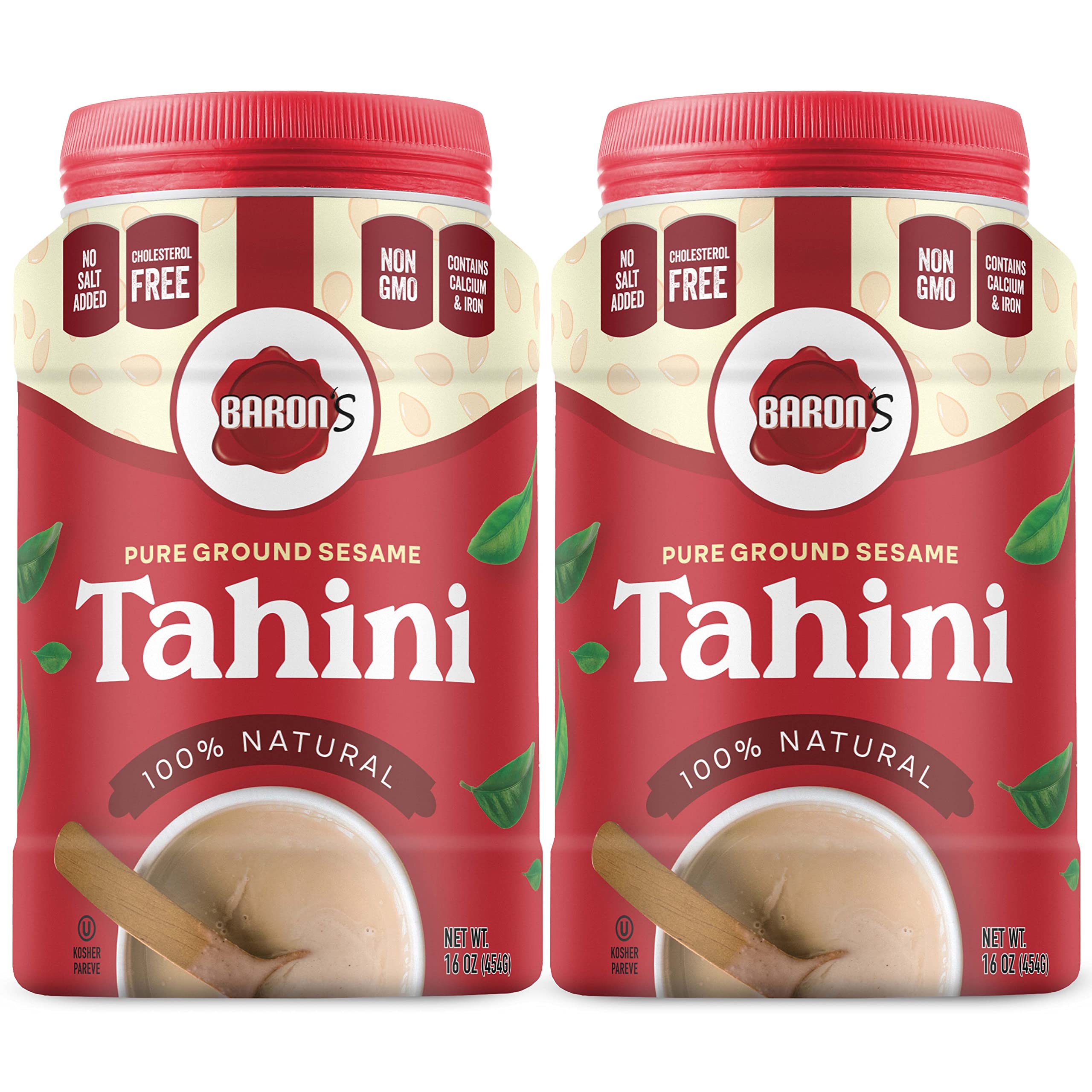 Baron's kosher sesame tahini in a smooth pour jar for easy blending.