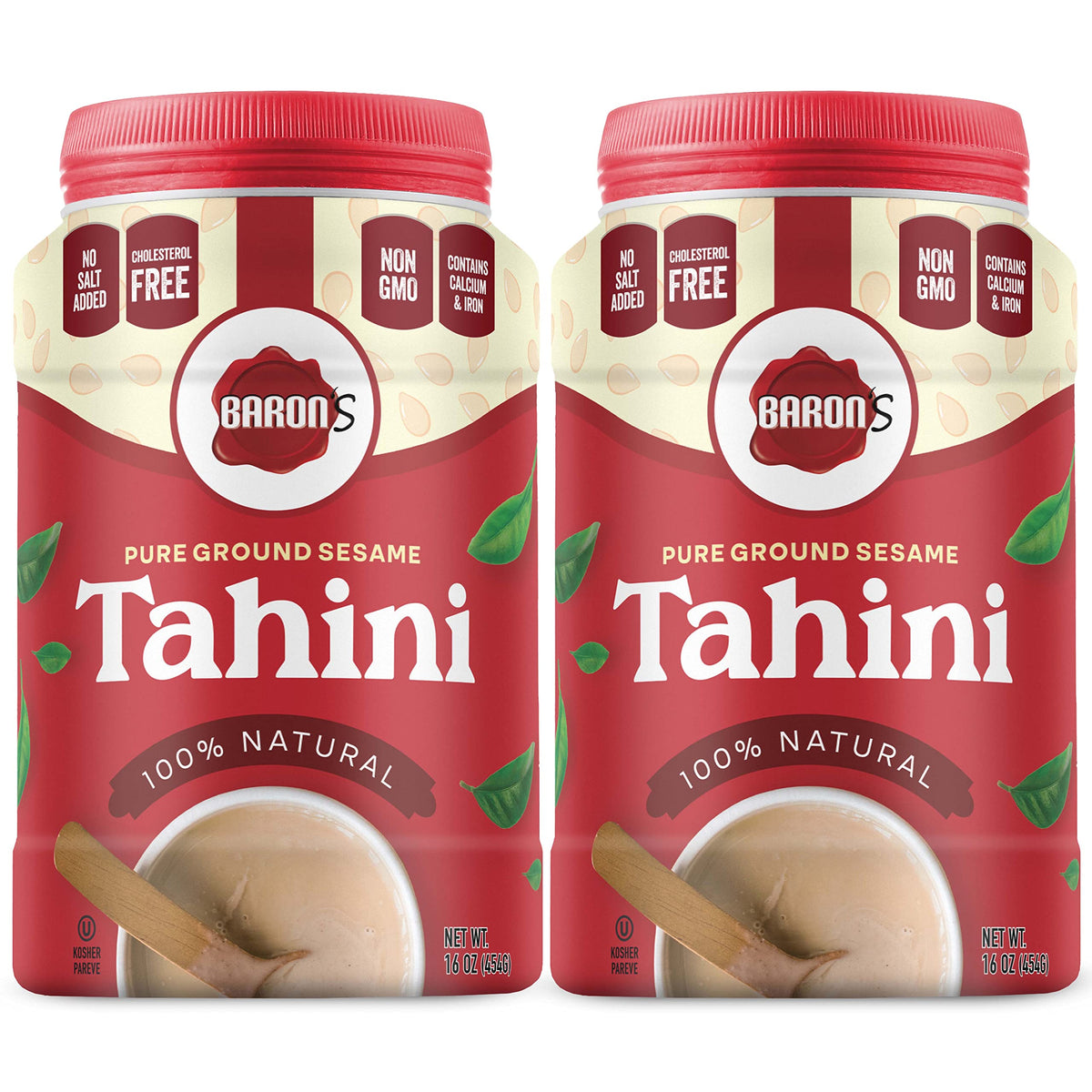 Baron's kosher sesame tahini in a smooth pour jar for easy blending.