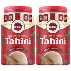 Baron's kosher sesame tahini in a smooth pour jar for easy blending.