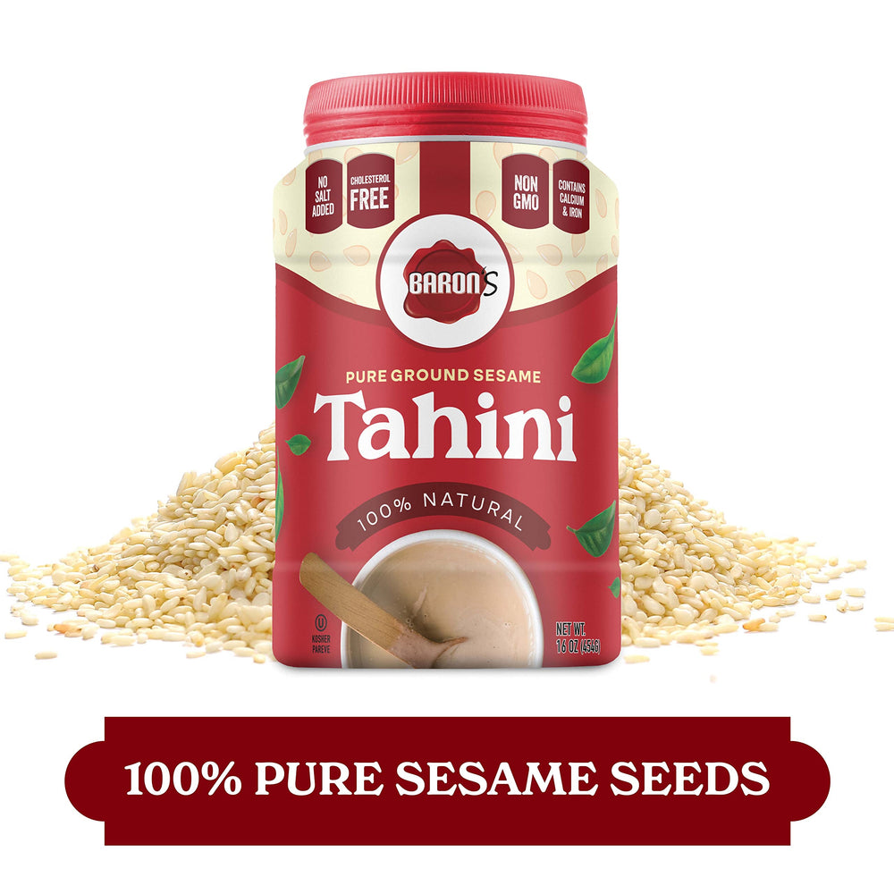 Baron's tahini highlights kosher, keto-friendly, and vegan options for bowls.
