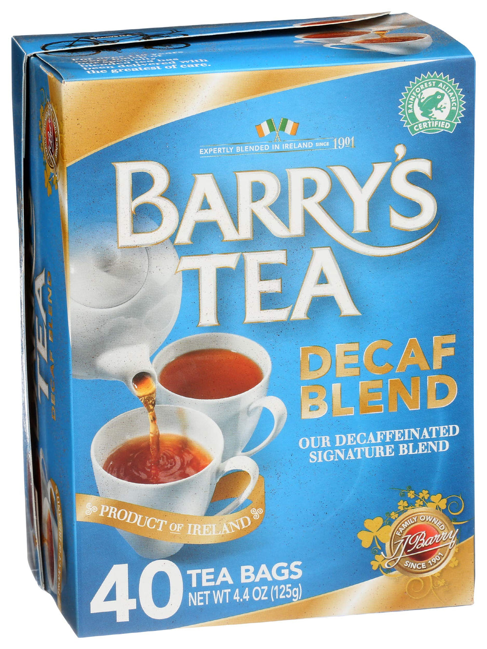 Barry's Tea Decaf packaging with dimensions, easy pantry organization