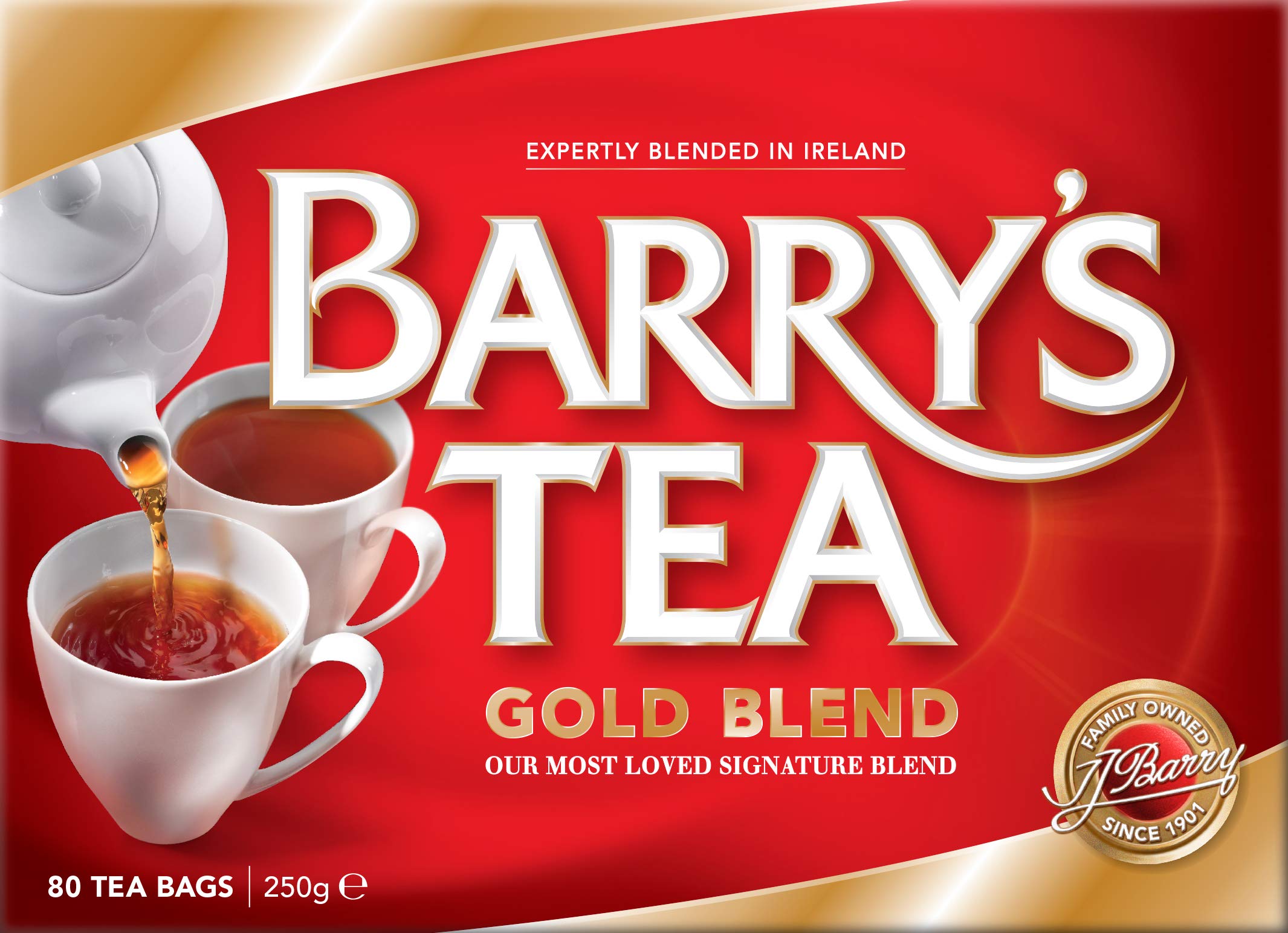 Steaming cup of Barry's Tea Gold Blend suggesting a comforting morning ritual.