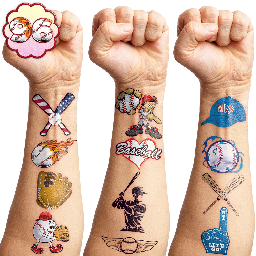 Baseball tattoos 96pcs backpack and notebook stickers for fun.