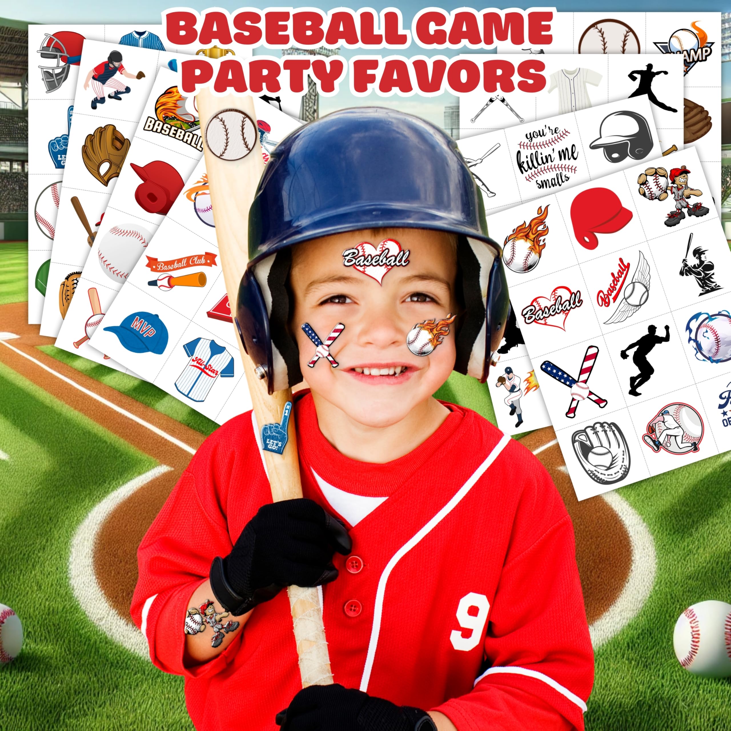 Baseball tattoos 96pcs game-day designs for exciting, sporty party decorations.
