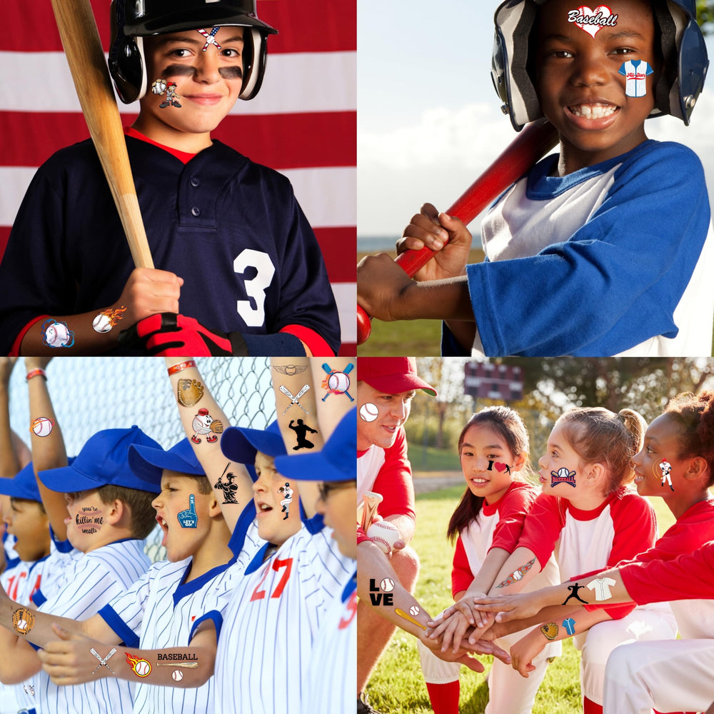 Baseball tattoos 96pcs party-favors collection sparks birthday excitement.