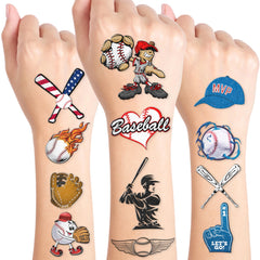 Baseball tattoos 96pcs pre-cut sheets provide quick, mess-free party favors.