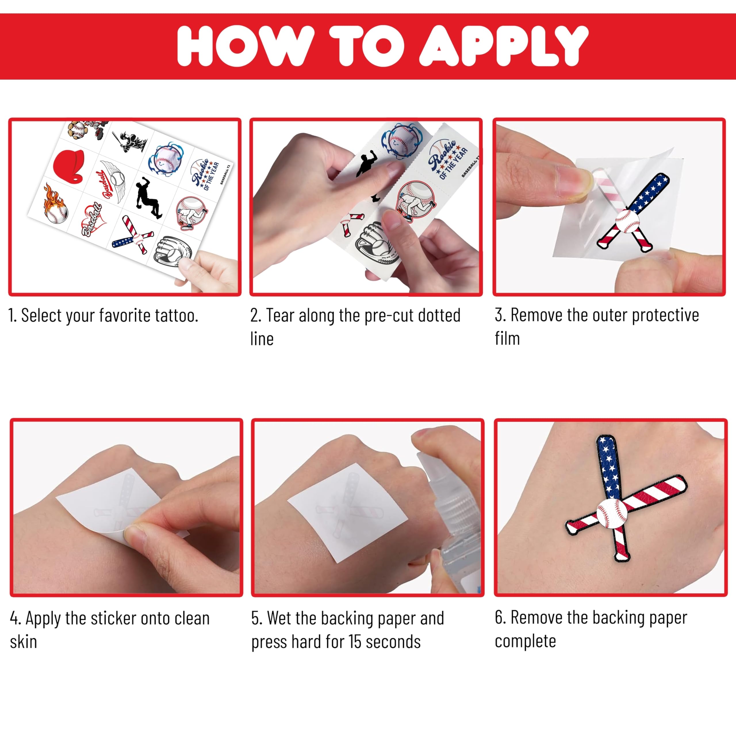 Baseball tattoos 96pcs skin-safe paper suitable for children's skin.