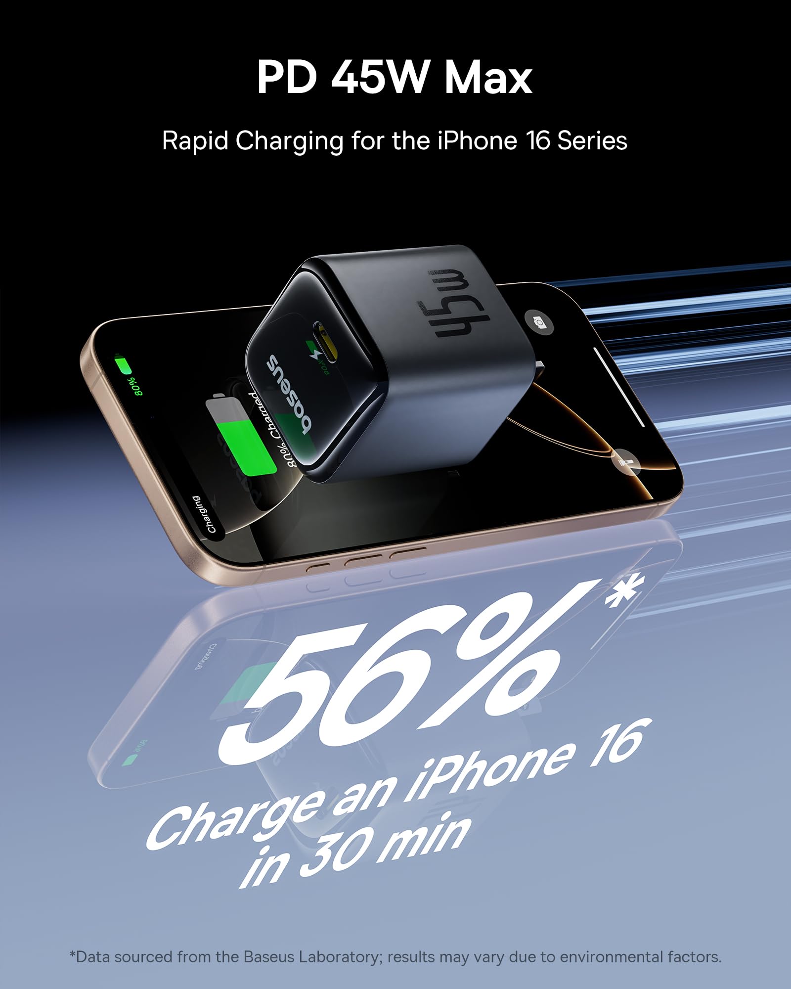 Baseus graphene cooling thermal management for safer charging performance.