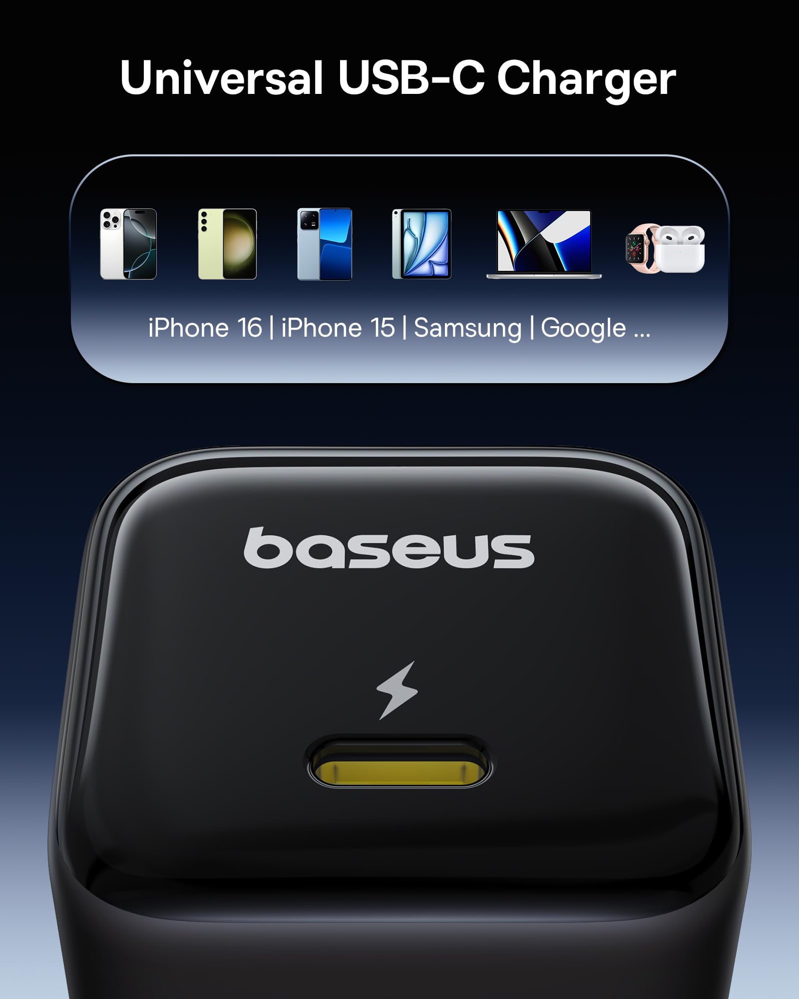 Baseus 2-pack USB-C charger set suitable for iPhone 16 and Galaxy S24.
