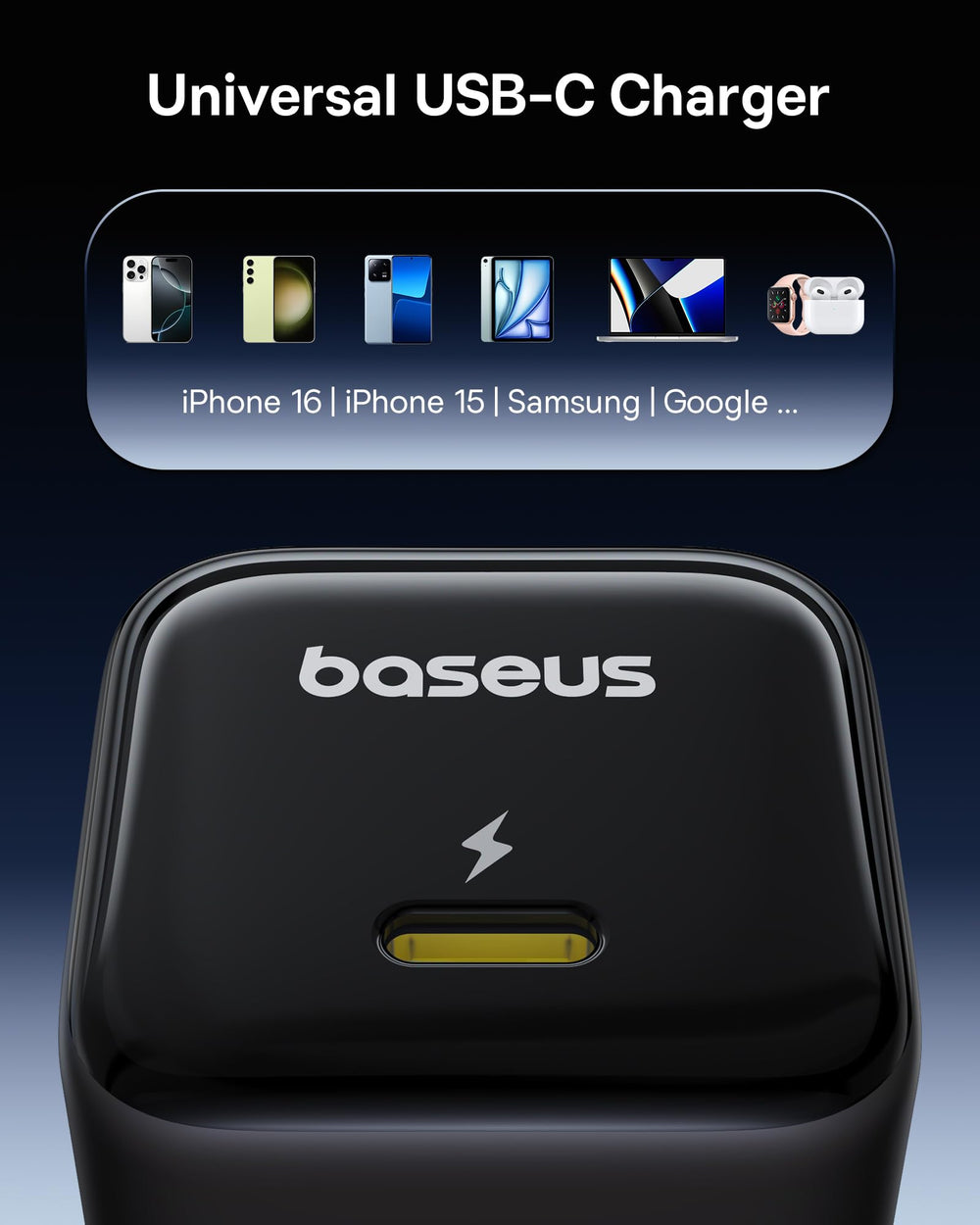 Baseus 2-pack USB-C charger set suitable for iPhone 16 and Galaxy S24.