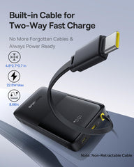 Baseus power bank 22.5W fast charging indicator for rapid top-ups.