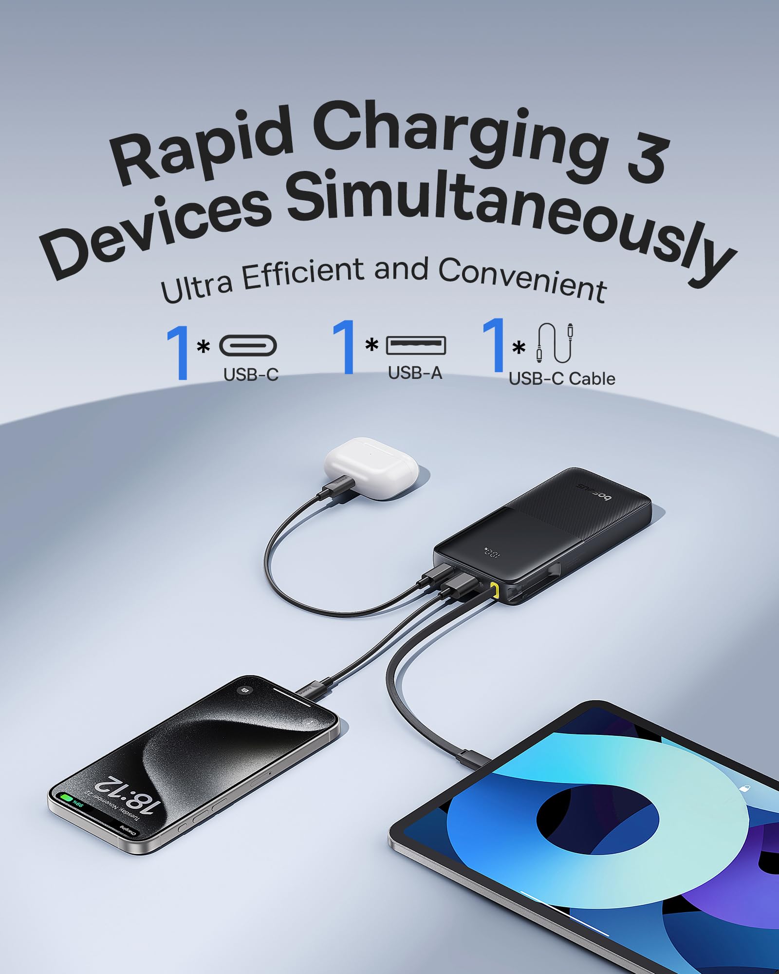 Baseus built-in braided USB-C cable neatly stowed for travel.