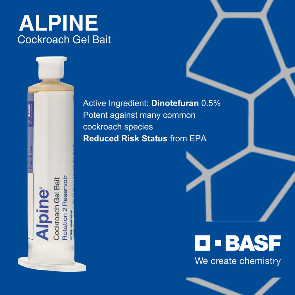 BASF Alpine Rotation 2 gel bait placed in cracks and crevices for roach control.