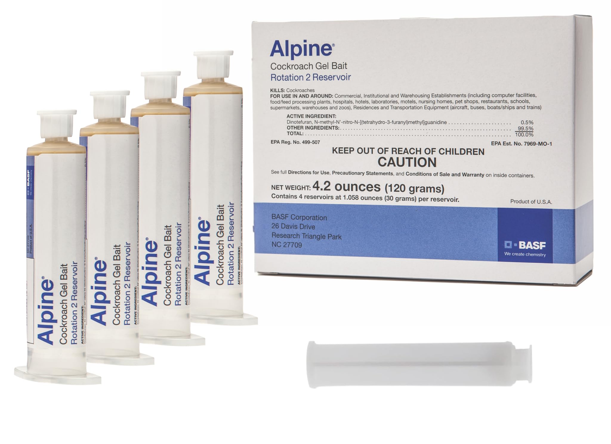 BASF Alpine Rotation 2 gel bait syringe application targets roaches quickly in kitchens and bathrooms.