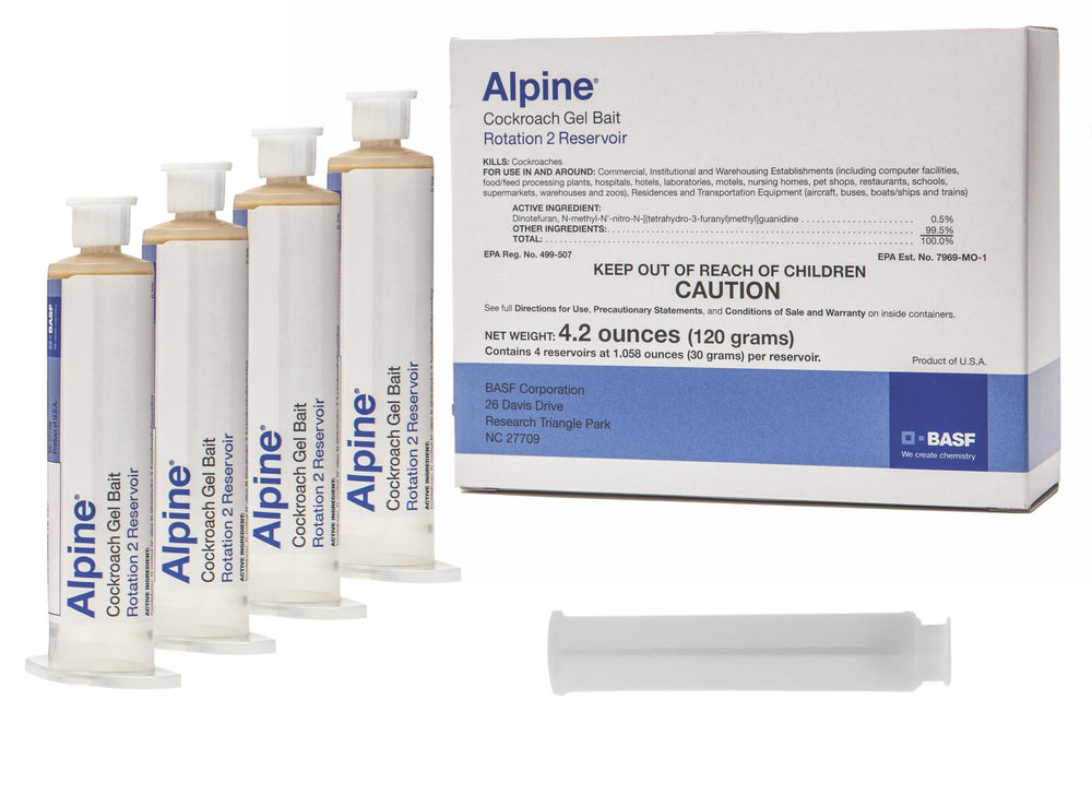 BASF Alpine Rotation 2 gel bait syringe application targets roaches quickly in kitchens and bathrooms.