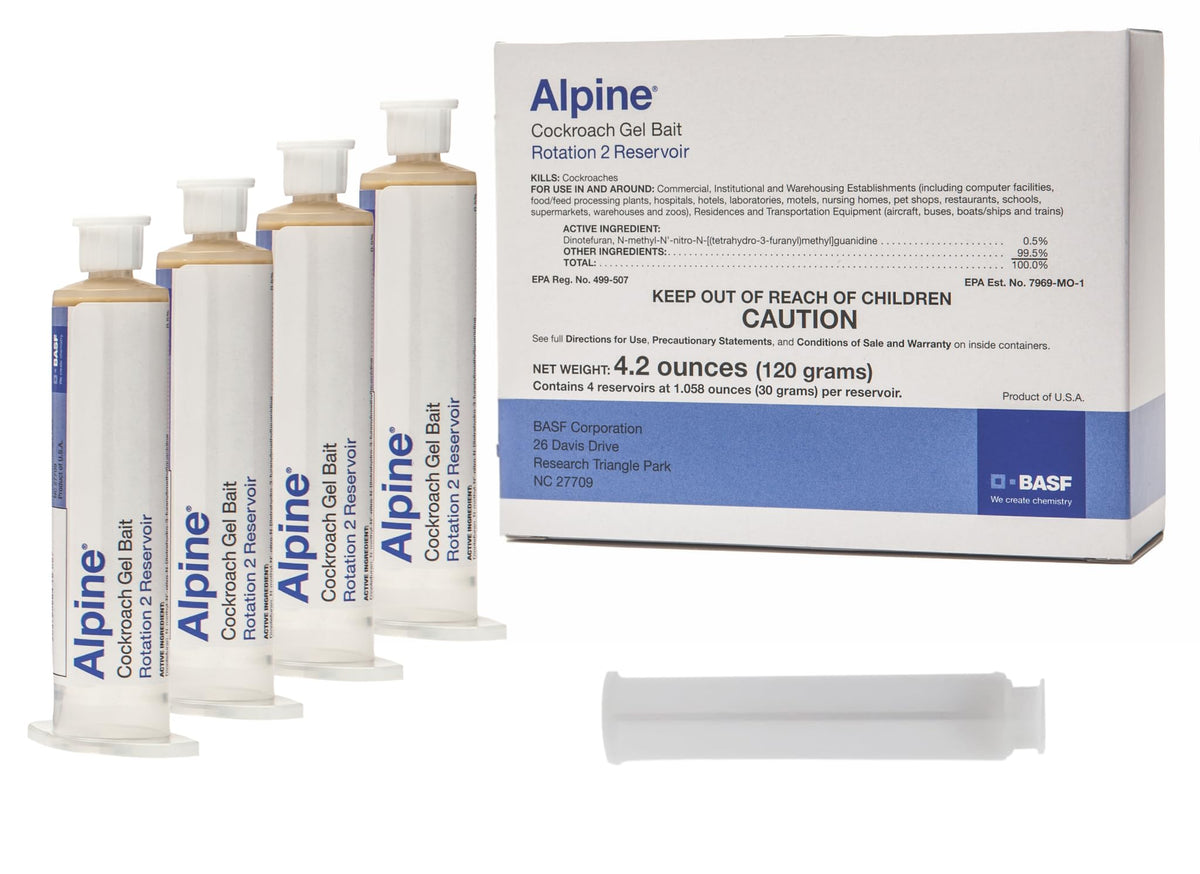BASF Alpine Rotation 2 gel bait syringe application targets roaches quickly in kitchens and bathrooms.