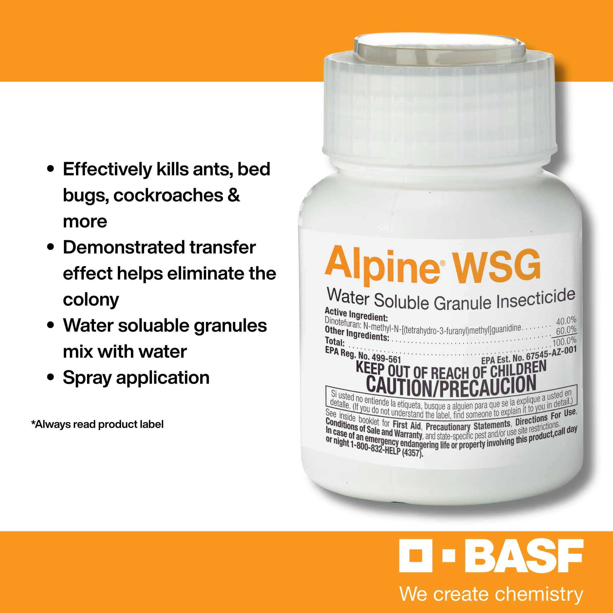 BASF Alpine WSG granules close-up show water-soluble formula for easy dilution