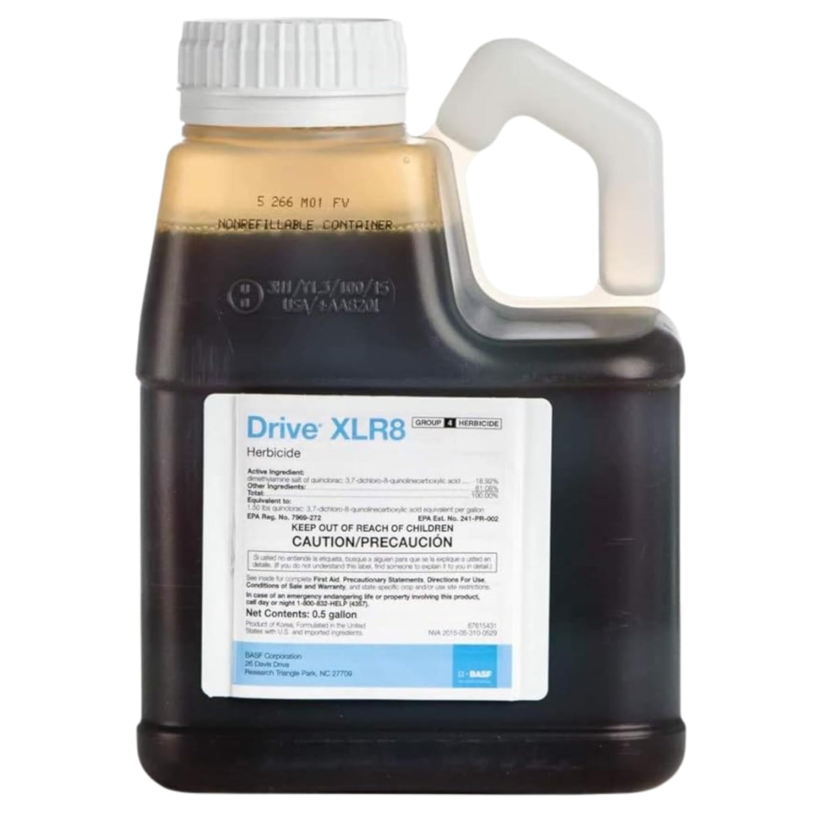 BASF Drive XLR8 crabgrass killer bottle pour for quick lawn weed control.