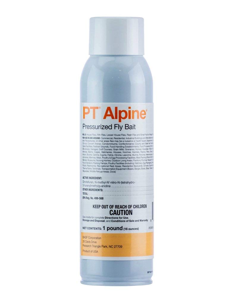 BASF Alpine Fly Bait bottle pour demonstrates precise spray for targeted fly control.