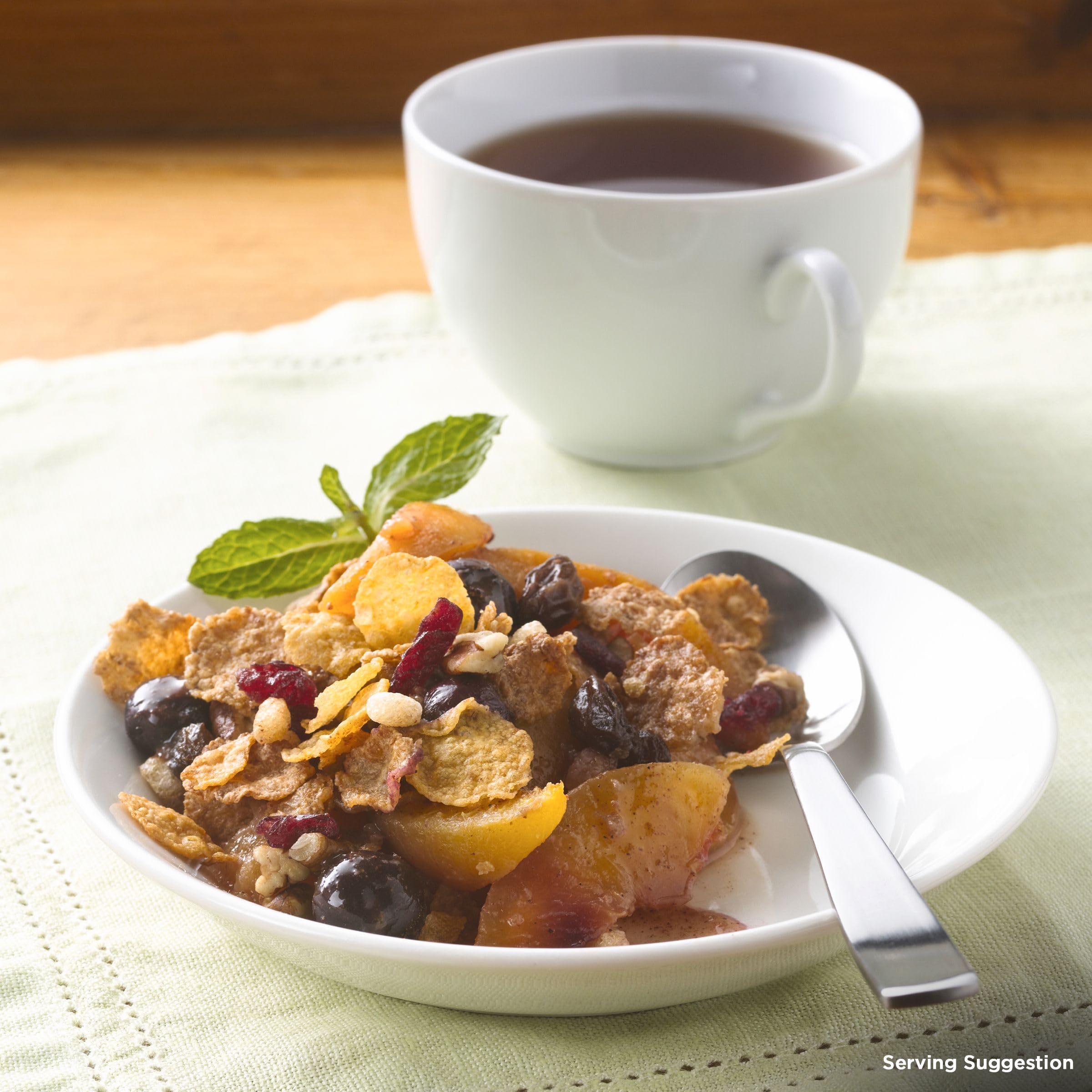 Basic 4 Heart Healthy Cereal fruit and nut mix served with yogurt, tasty crunch.