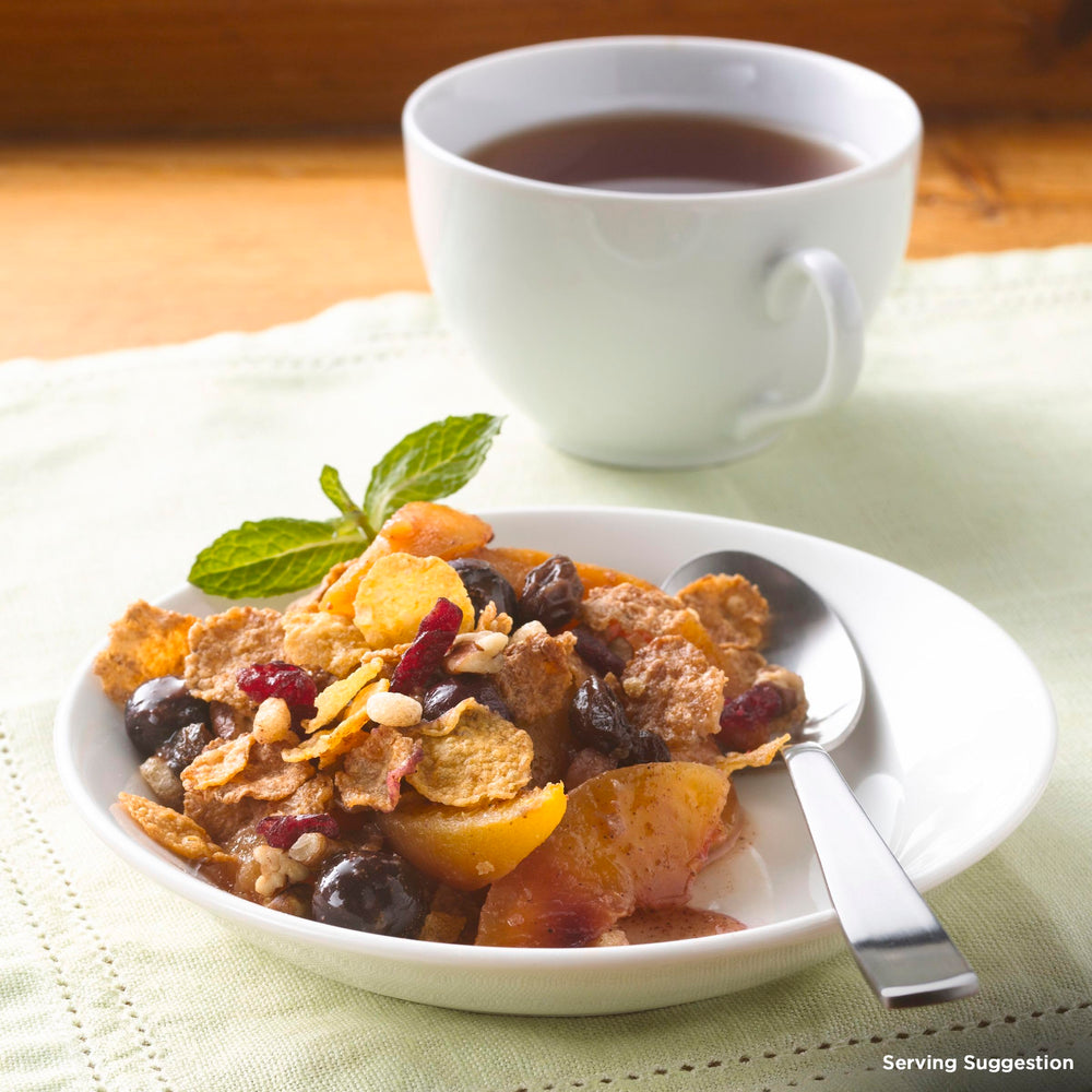 Basic 4 Heart Healthy Cereal fruit and nut mix served with yogurt, tasty crunch.