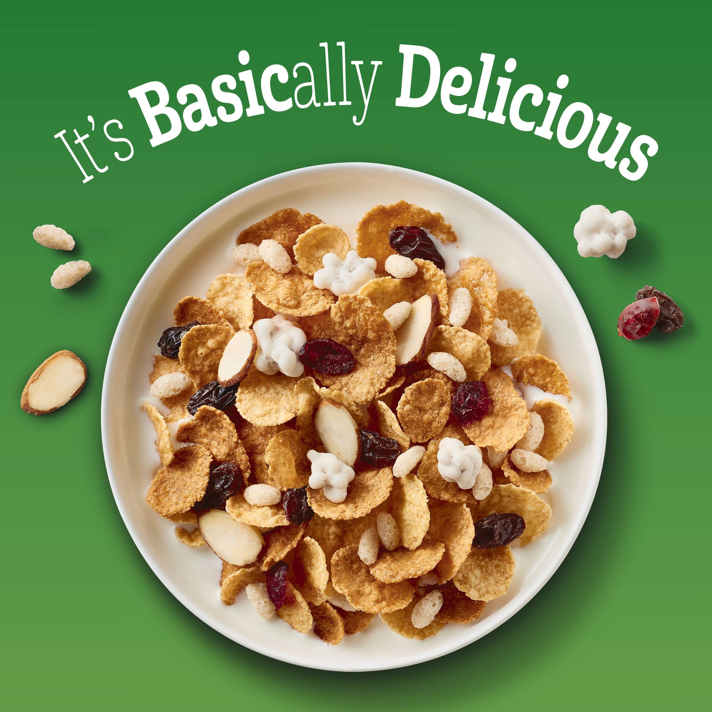 Basic 4 Heart Healthy Cereal crispy rice puffs and almonds, perfect for a crunchy parfait.