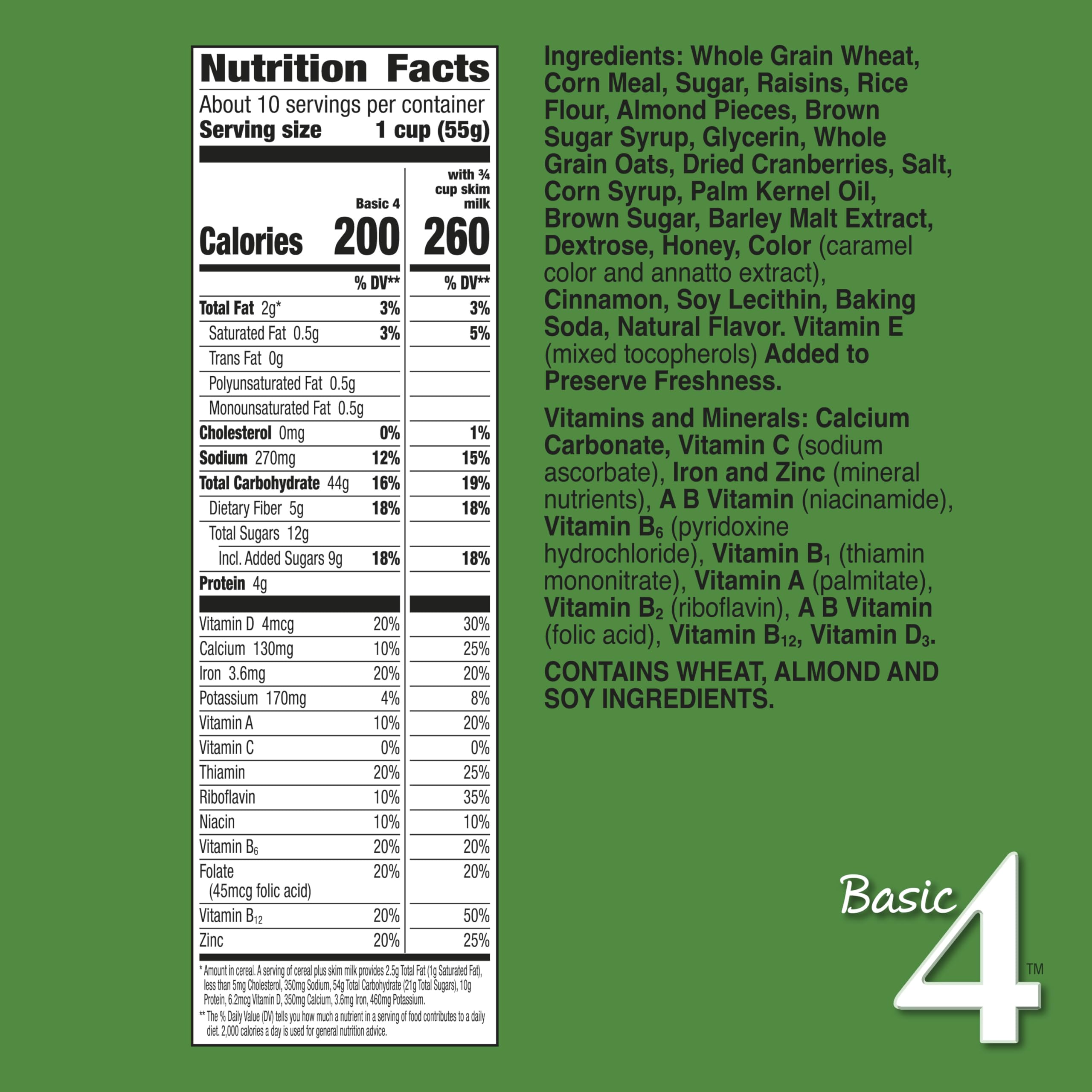 Basic 4 Heart Healthy Cereal multigrain flakes with fruit for a balanced morning.