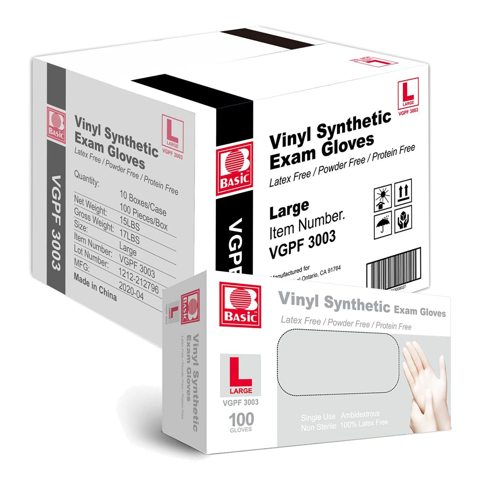 BASIC clear vinyl exam gloves box packaging showing bulk supply for easy restocking