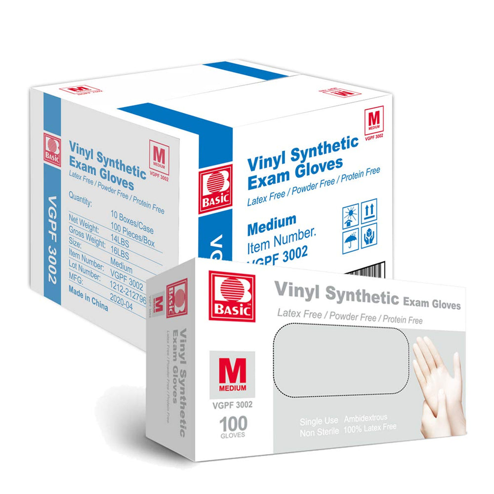 BASIC Medical clear vinyl gloves with ambidextrous design for versatile handling.