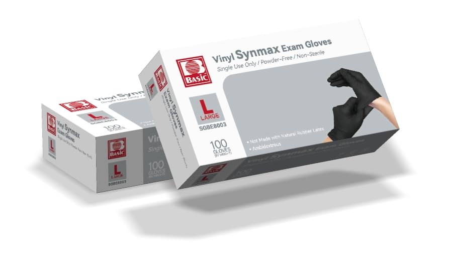 Bulk box of Basic Synmax gloves, ready-to-use inventory for clinics.