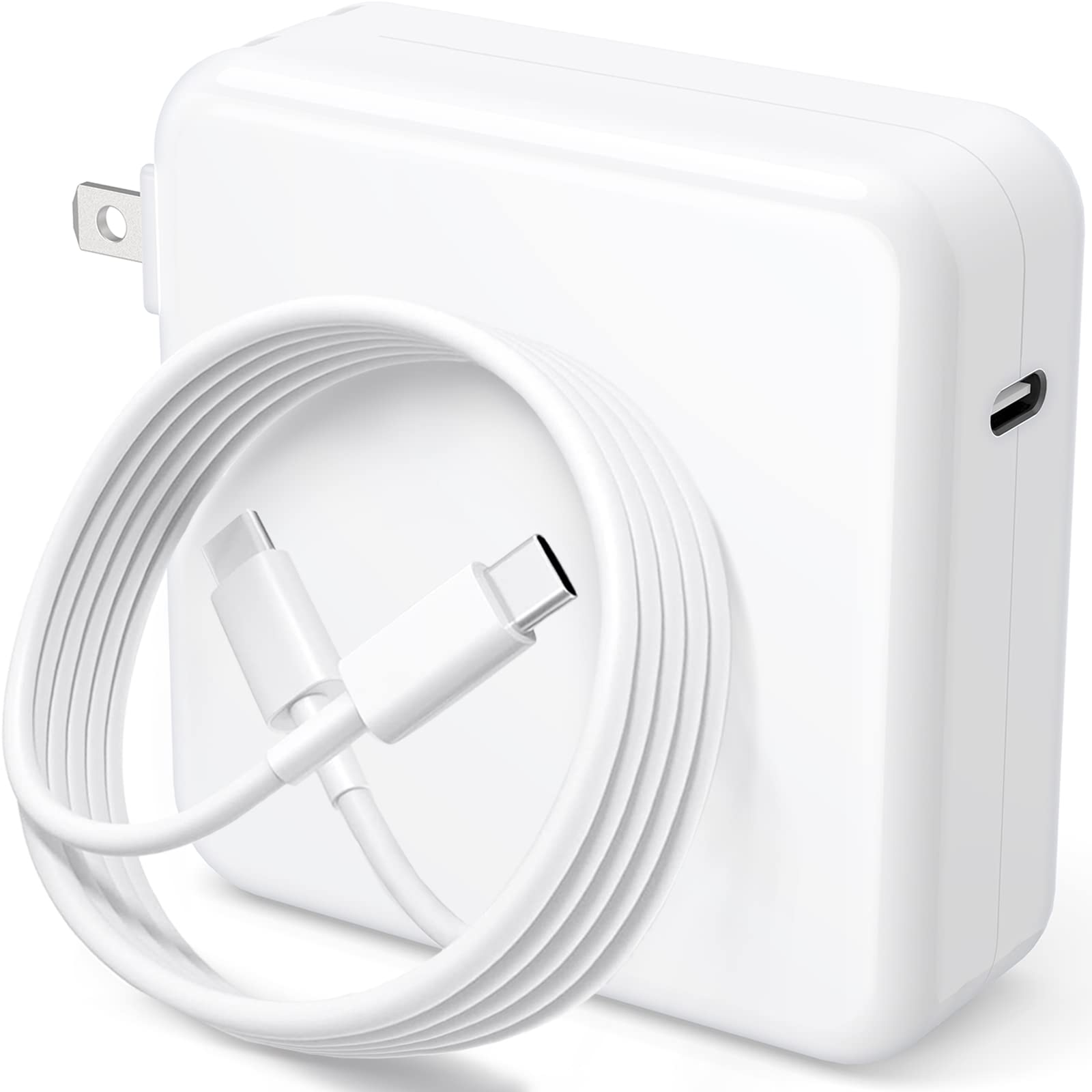 Basickaws MacBook Pro Charger with foldable plug for travel convenience.