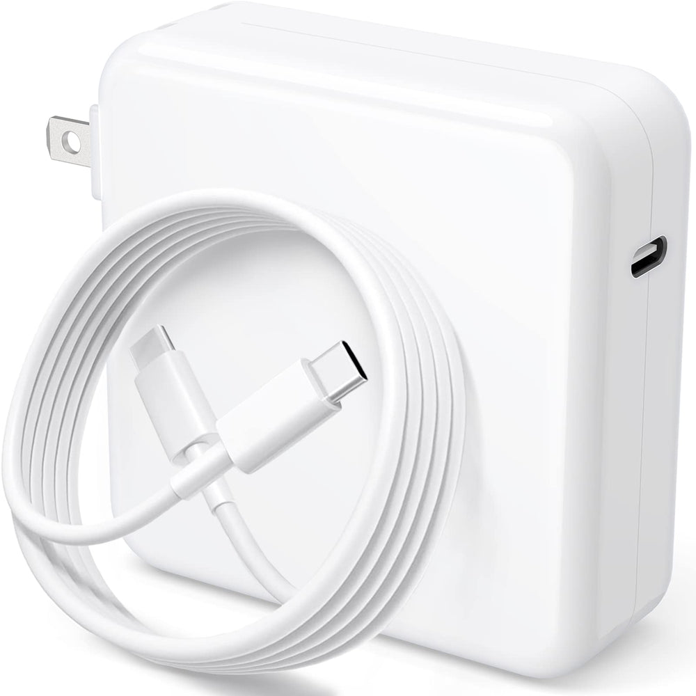 Basickaws MacBook Pro Charger with foldable plug for travel convenience.