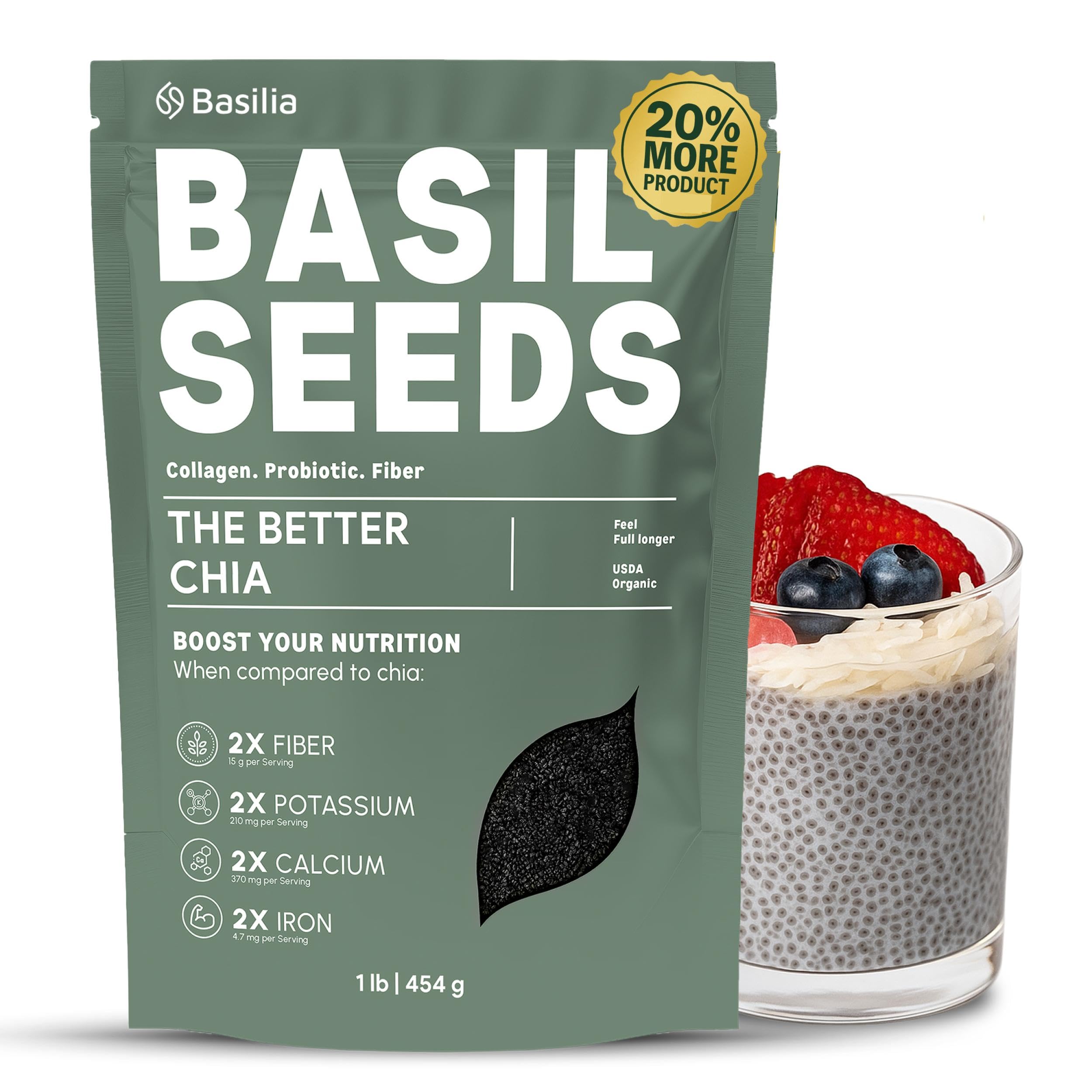Basilia Organic Basil Seeds 1lb bag ready to blend into meals