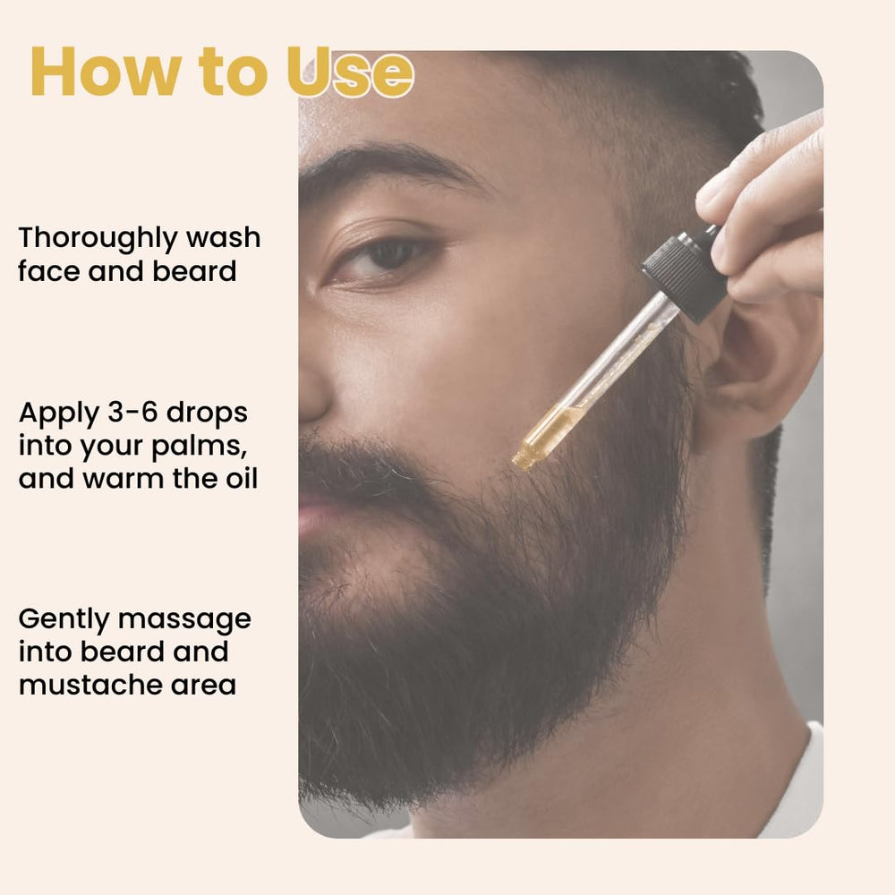 Man massaging Bask & Lather growth oil into beard for a fuller look