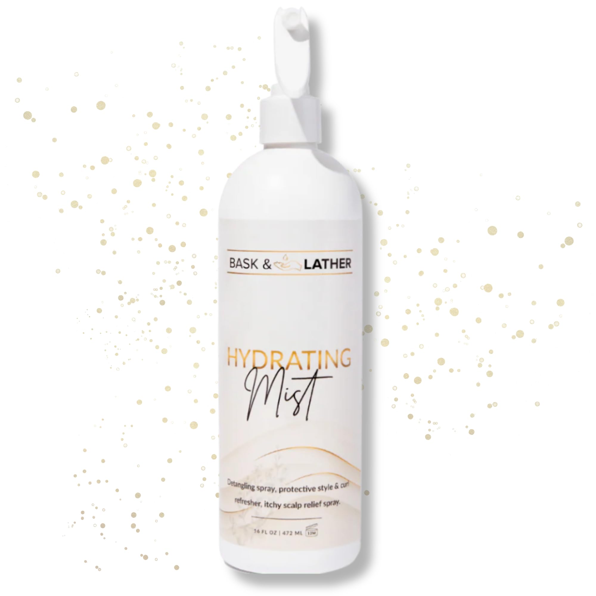 BASK & LATHER Hydrating Hair Mist bottle for detangling and hydration.