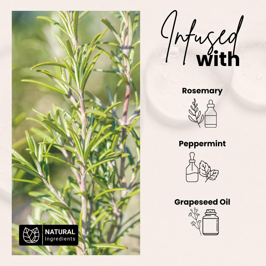 Bask & Lather rosemary-mint ingredients layout highlights aromatic scalp care