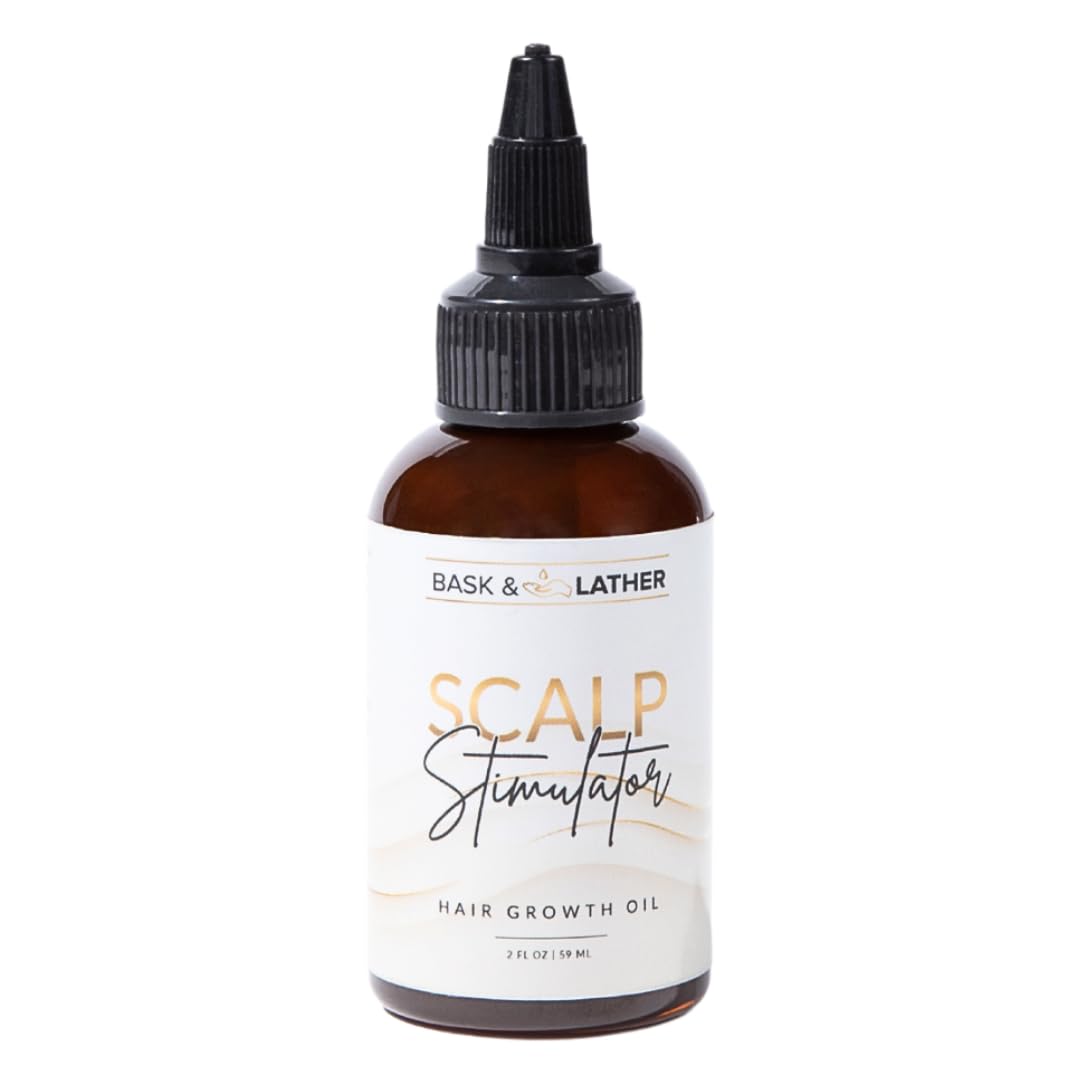 Bask & Lather scalp stimulator bottle pour shows mint-rosemary blend for hair vitality