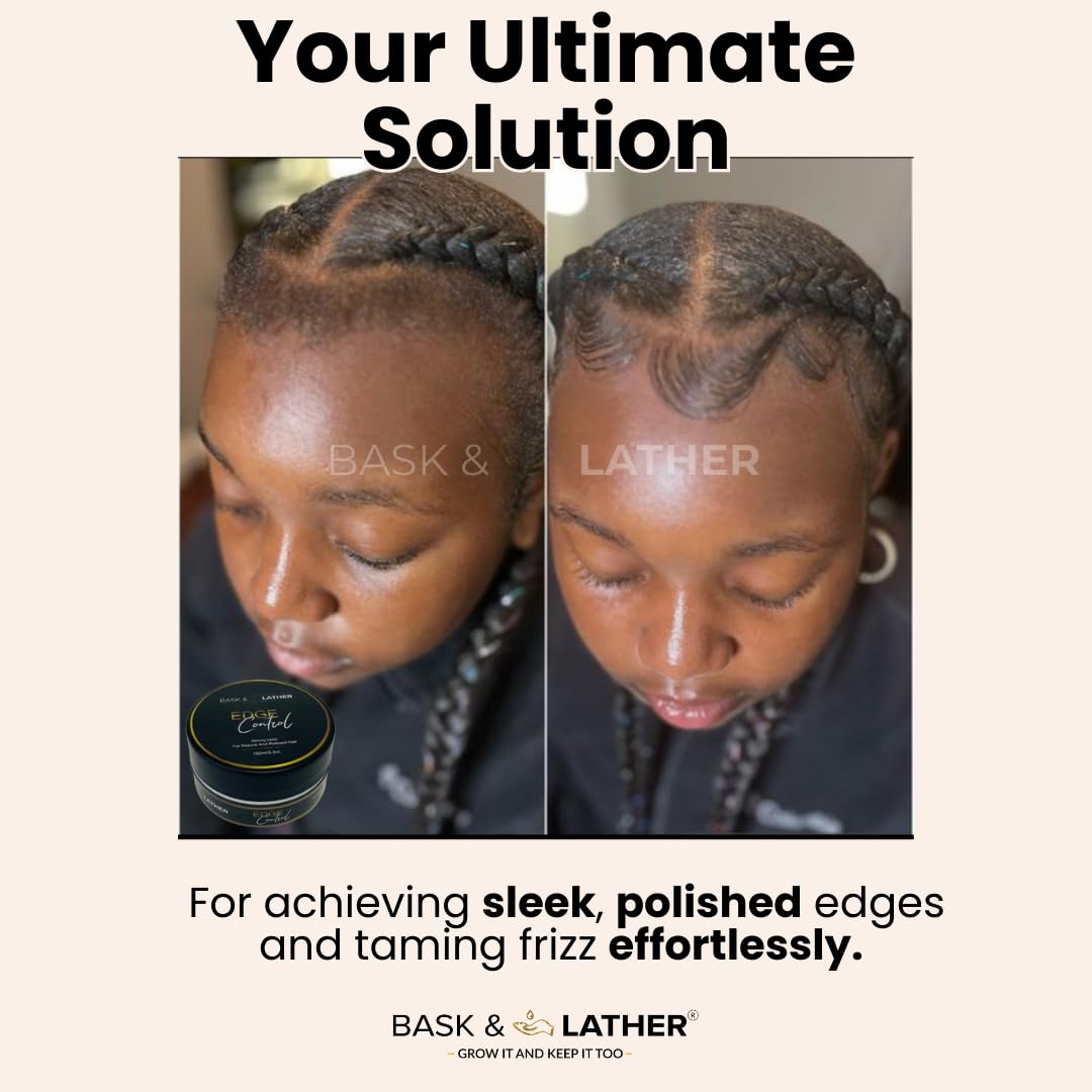 BASK & LATHER edge control applied to textured curls.