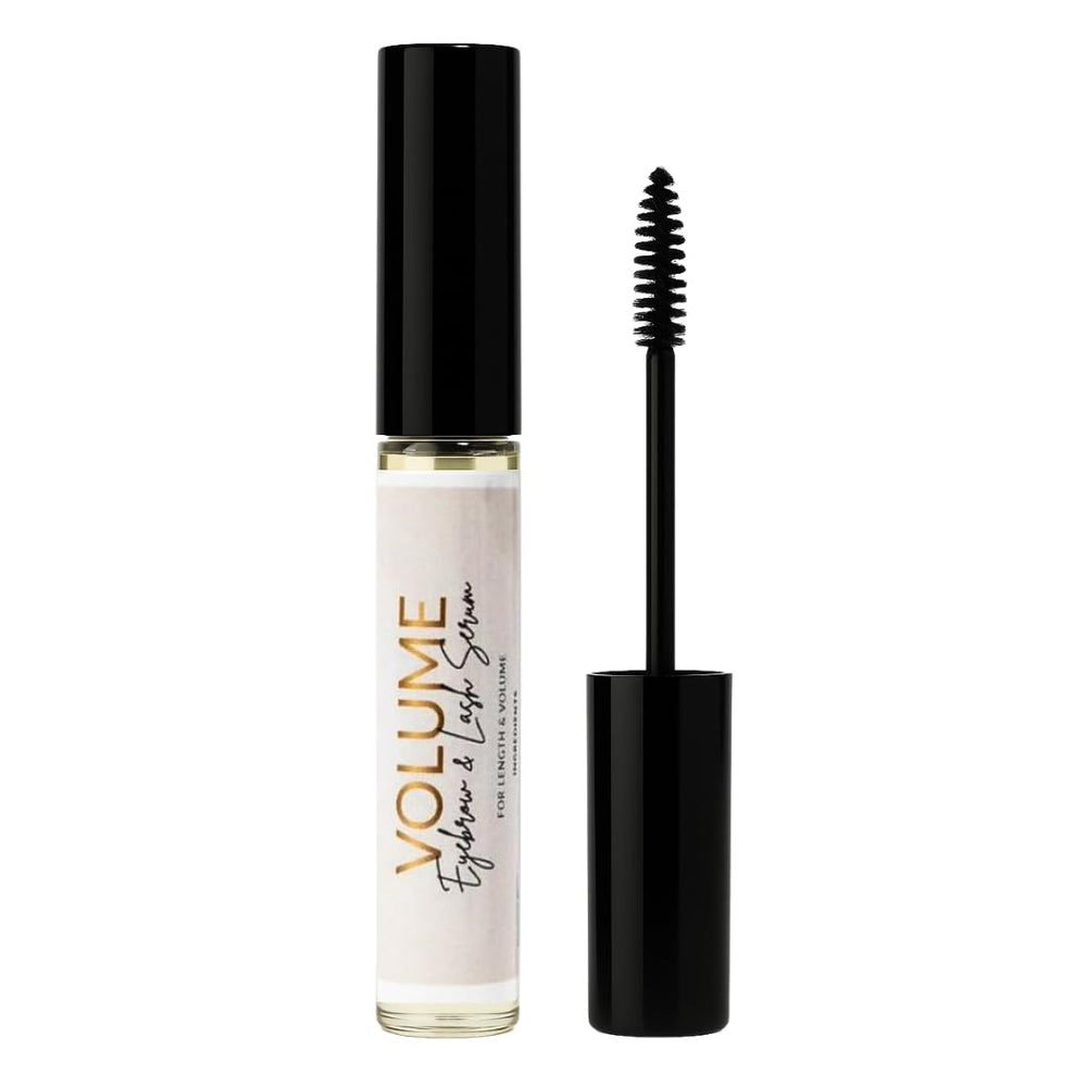 Bask & Lather lash serum bottle close-up for fuller lashes.