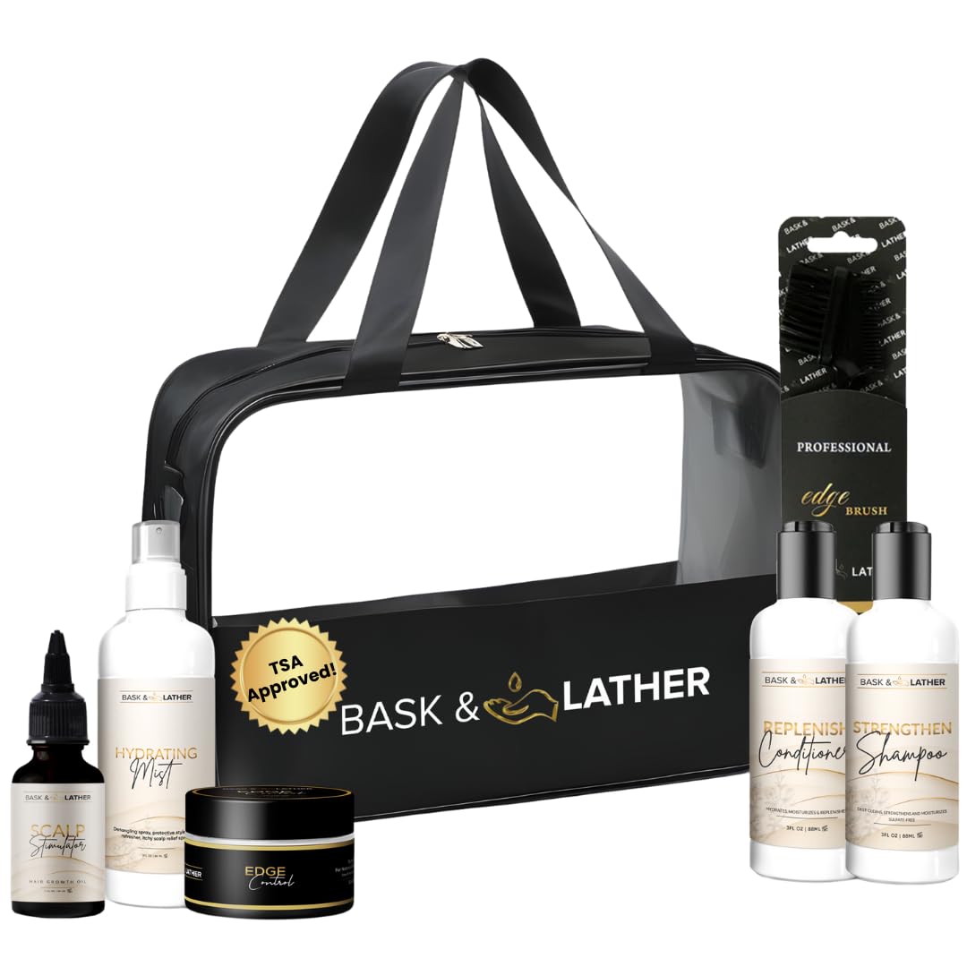 Bask & Lather On the Go shampoo bottle set for textured hair — hydrating travel care