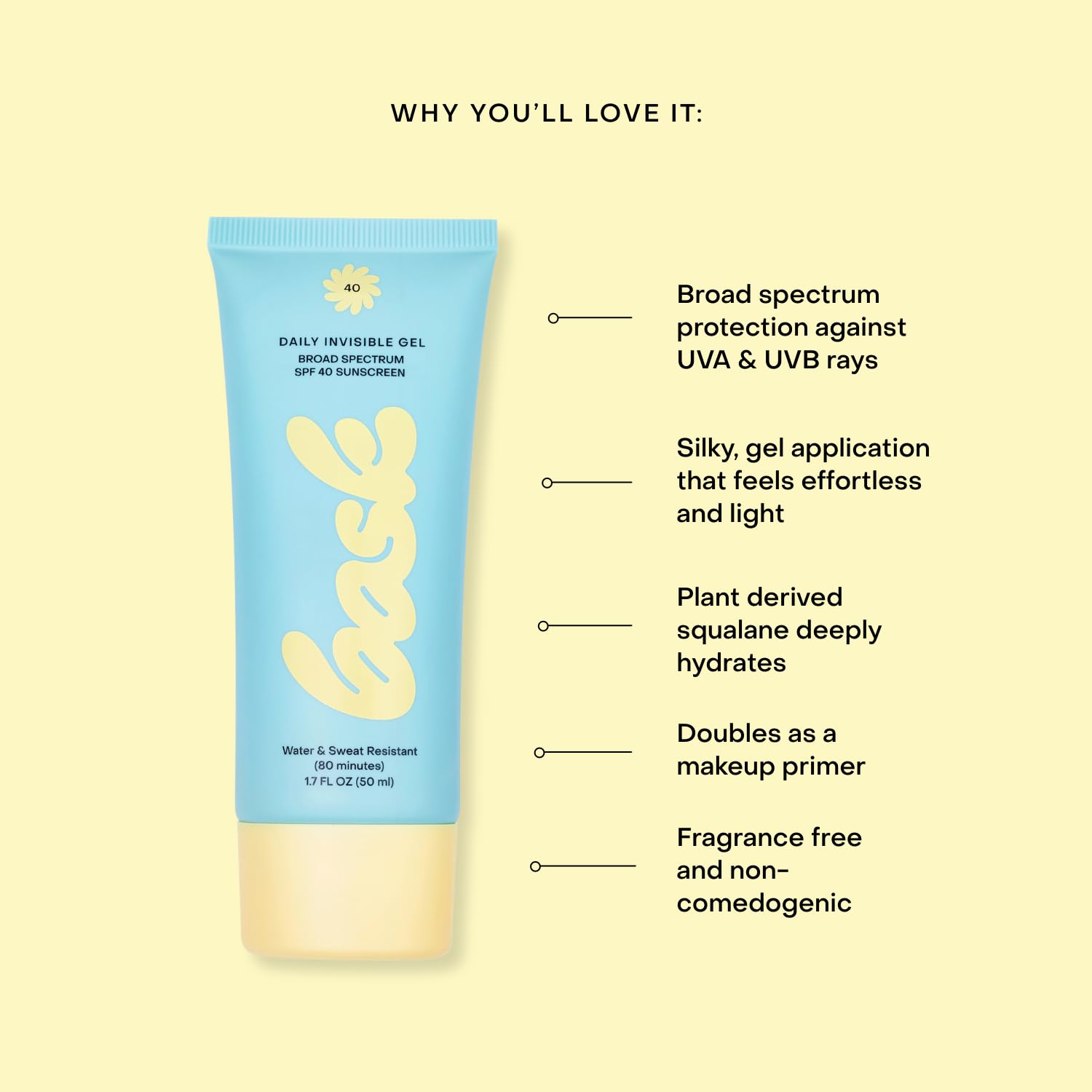 Bask Suncare SPF 40 lotion highlights dermatologist-approved protection for sensitive skin.