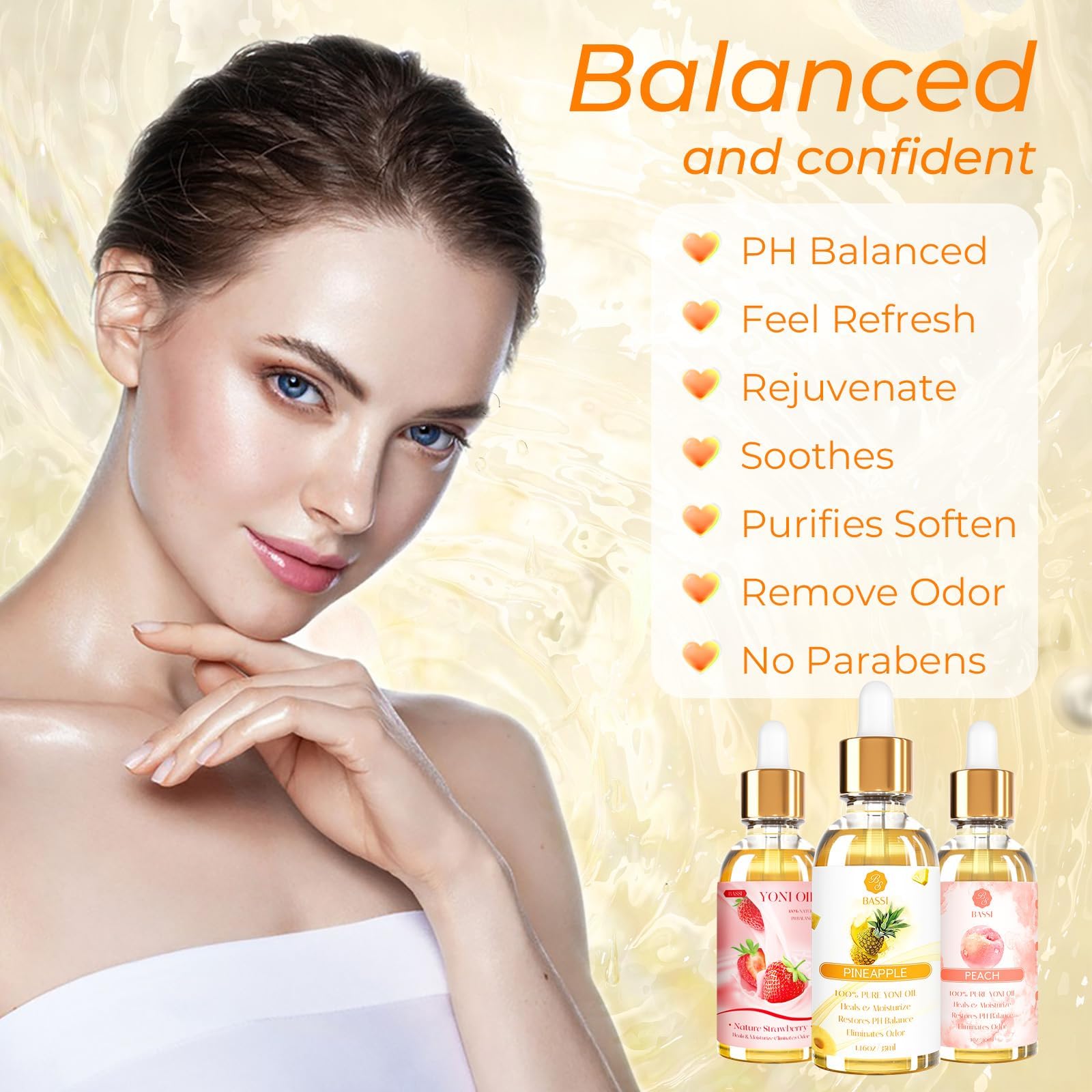 BASSI Yoni Oil 3-pack side view for easy daily use.