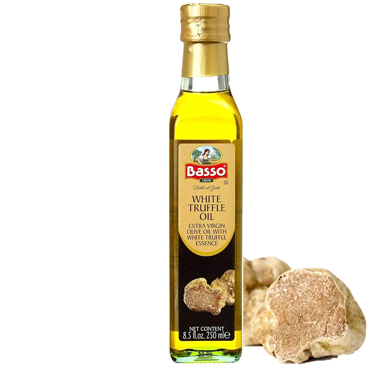 BASSO 1904 white truffle oil bottle adds rich aroma to dishes.