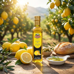 BASSO 1904 lemon oil with dipping bread ready for tasting