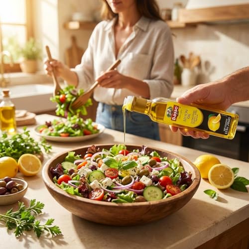 BASSO 1904 lemon oil drizzled over a bowl of fresh salad