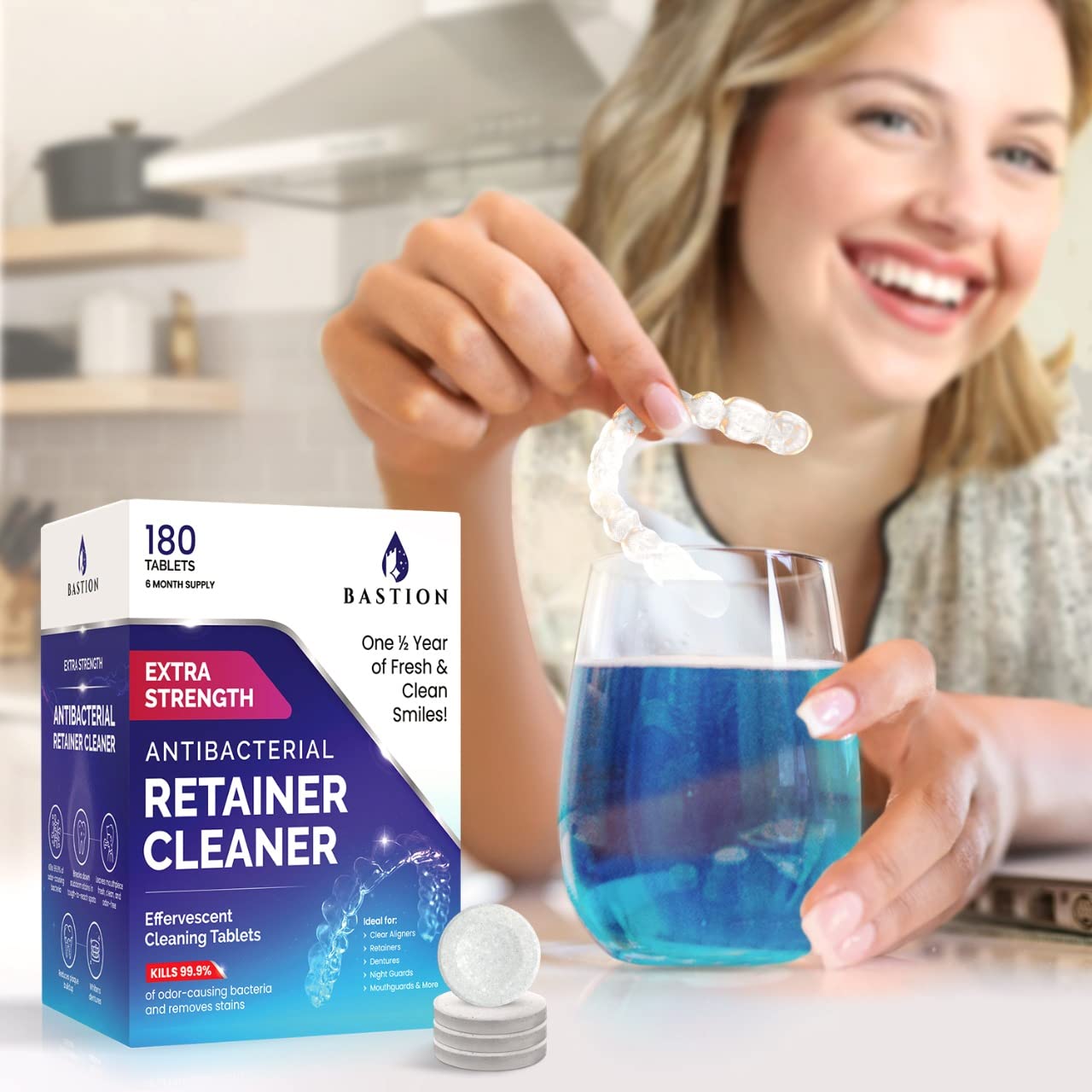 Bastion denture cleaner tablets dissolve quickly for clearer, fresher dentures